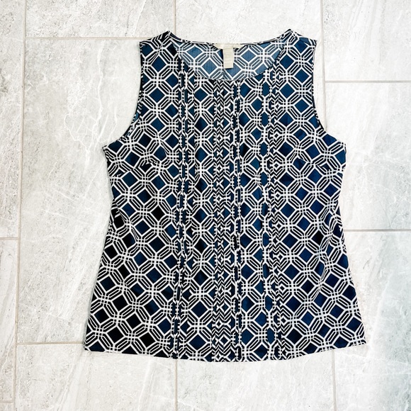 Banana Republic Navy and White Geometric Tank Top Size Large - Picture 3 of 7